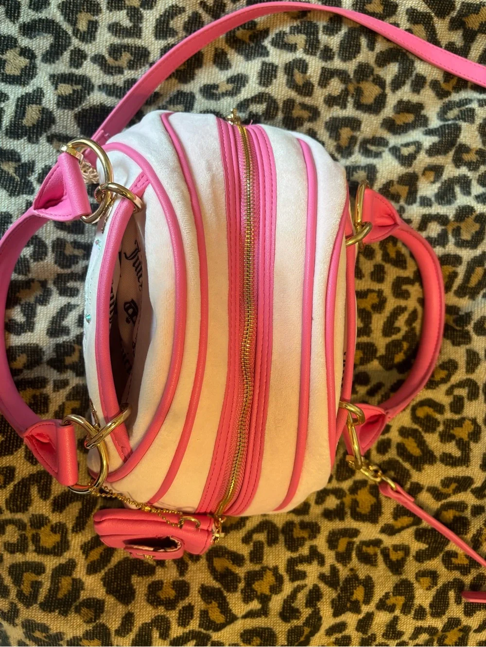 Juicy Couture Hot Pink and Cream Kids Crossbody with Jeweled Logo